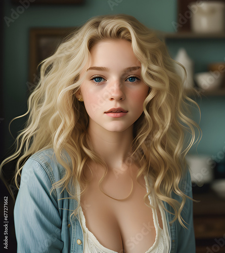 Portrait Of A Blonde Curly Haired Woman