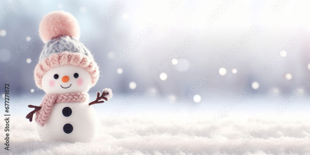 Festive Christmas background with snowman on snow