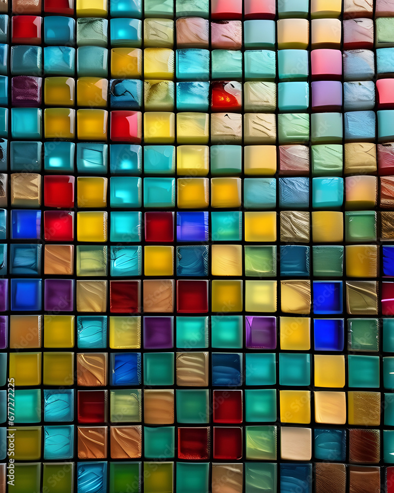 Picture of A Multicolored Brick And Tile Wall, Background Picture of A Multicolored Brick And Tile Wall, Background