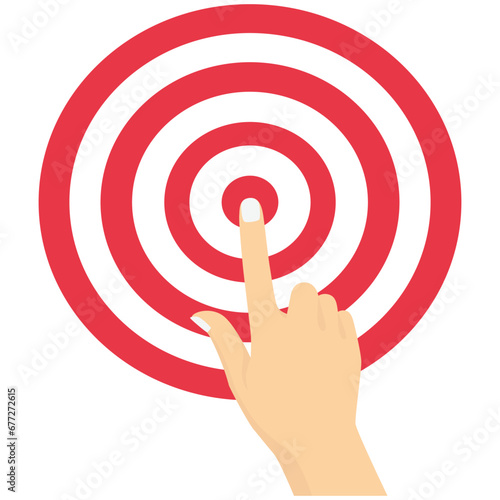 Leadership to lead team members, business direction to achieve goals or targets, teamwork to succeed at work. businessman hand index finger pointing to target concept in vector.