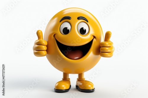 A yellow smiley face with two thumbs up, clipart on white background.