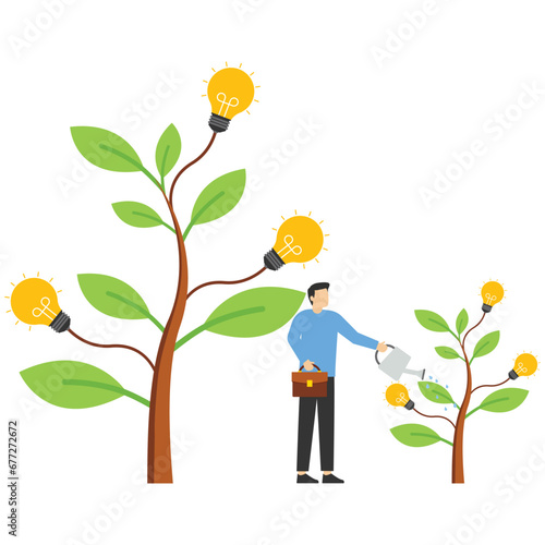 expand idea for creation of new innovation, creativity, lamp concept means idea, business concept analysis, vector illustration of two creative people, icon design background

