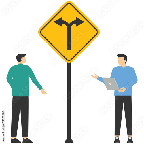 decision-making concept, Businessman decide the best route, Options, and decision way choice concept, alternative signs, learn to make your own decision, flat blue tone vector illustration design

