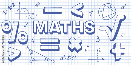 Hand drawn mathematical symbols. School background. Back to school concept. School cover design. notebooks, diary, poster, postcards. Vector
