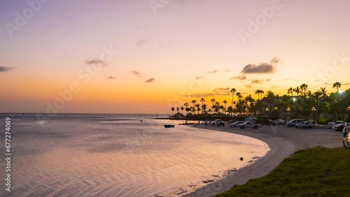 Aruba Dutch Caribbean, Sunset at Rooi Manonchi with Cruise Ship, Timelapse Video