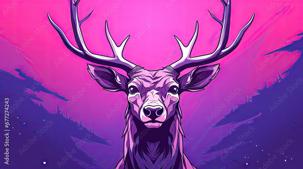 a digital painting of a deer with antlers on it's head in front of a purple and pink background with a pink sky and purple hued background. generative ai a digital painting of a deer with antlers on it's head in front of a purple and pink background with a pink sky and purple hued background. generative ai