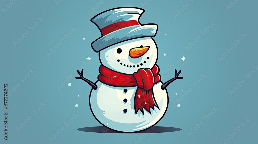  a snowman wearing a red and white hat and a red scarf and a red and white scarf around his neck and a red and white striped scarf around his neck.  generative ai