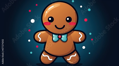  a ginger with a bow tie is standing in front of a dark background with snowflakes and snow flakes on it, and a blue background with red and white dots. generative ai