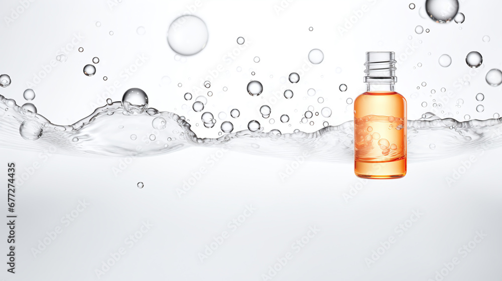 bubbles around a bottle against a white background graphic element or symbol for refreshment and rejuvenation in the wellness and cosmetics industry advertising