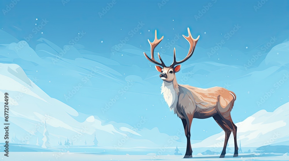 a digital painting of a deer standing in a snowy landscape with a blue sky in the background and snow flakes on the ground, and snow on the ground. generative ai a digital painting of a deer standing in a snowy landscape with a blue sky in the background and snow flakes on the ground, and snow on the ground. generative ai