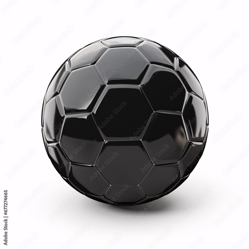 Fototapeta premium An isolated black football lays against a pristine white backdrop.