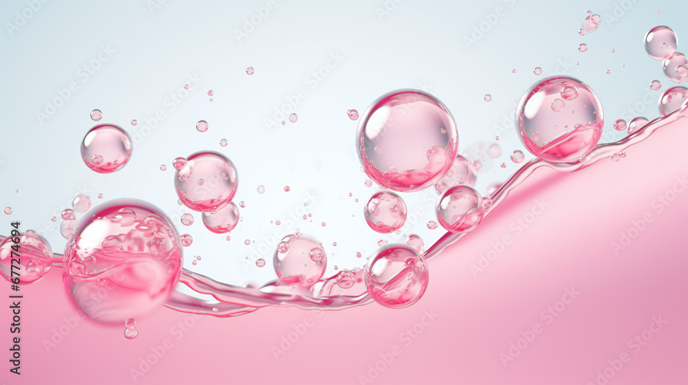 transparent pink water bubbles against a white background graphic element or symbol for refreshment and rejuvenation in the wellness and cosmetics industry advertising - obrazy, fototapety, plakaty 