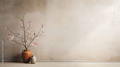 Minimalistic light background, wabi sabi style
