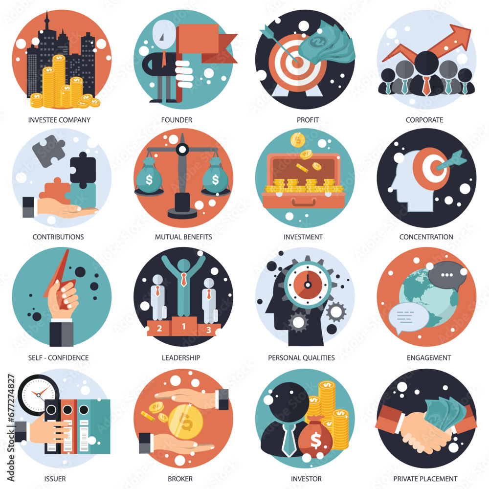 Business and management icon set. Flat vector illustration