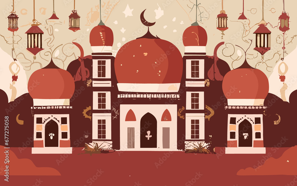 Mosque continuous line design. Islamic architectural design concept. Celebration of Ramadan,