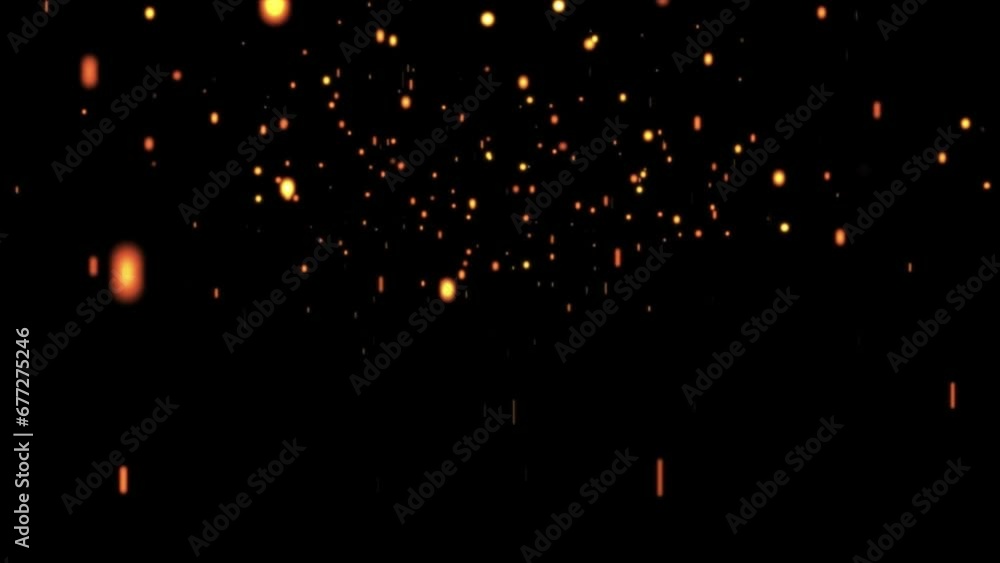 Huge falling VFX dust particles are isolated on a black background for composition. Huge falling VFX dust particles are isolated on a black background for composition.