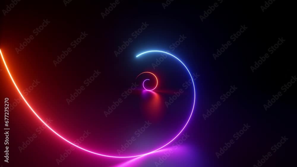 cycled 3d animation, abstract minimalist geometric background, neon spiral line, simple glowing helix. Modern wallpaper
