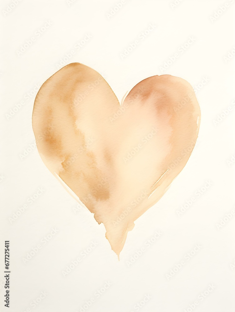Drawing of a Heart in beige Watercolors on a white Background. Romantic Template with Copy Space Drawing of a Heart in beige Watercolors on a white Background. Romantic Template with Copy Space