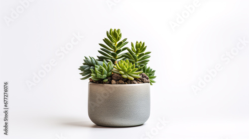 An isolated potted cacti or succulent plant is presented in a front view on a white canvas.