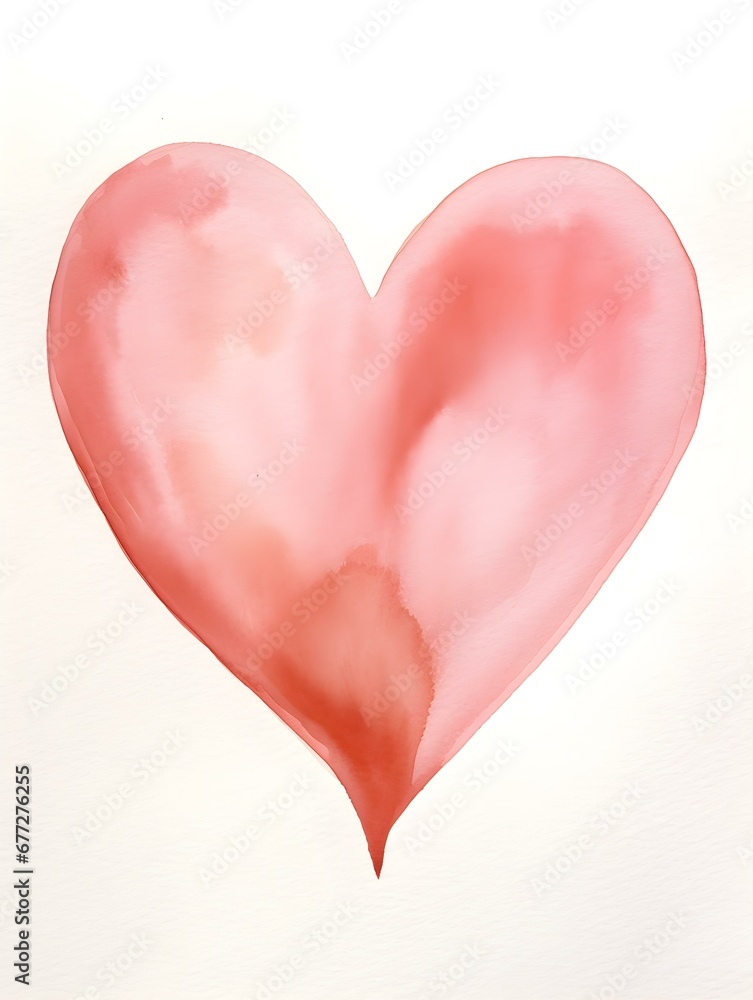Drawing of a Heart in blush Watercolors on a white Background. Romantic Template with Copy Space