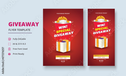 Giveaway Flyer Template, Giveaway Poster, Raffle Poster Design, Giveaway Template Design, Giveaway Invitation, Roll Up Banner