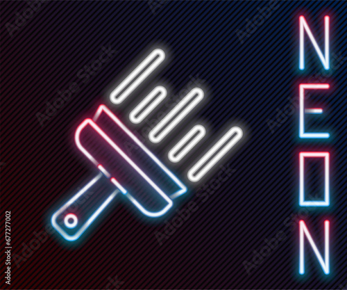 Glowing neon line Cleaning service with of rubber cleaner for windows icon isolated on black background. Squeegee  scraper  wiper. Colorful outline concept. Vector