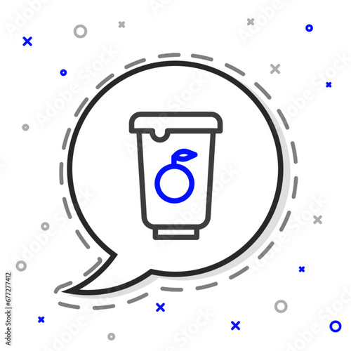Line Yogurt container icon isolated on white background. Yogurt in plastic cup. Colorful outline concept. Vector