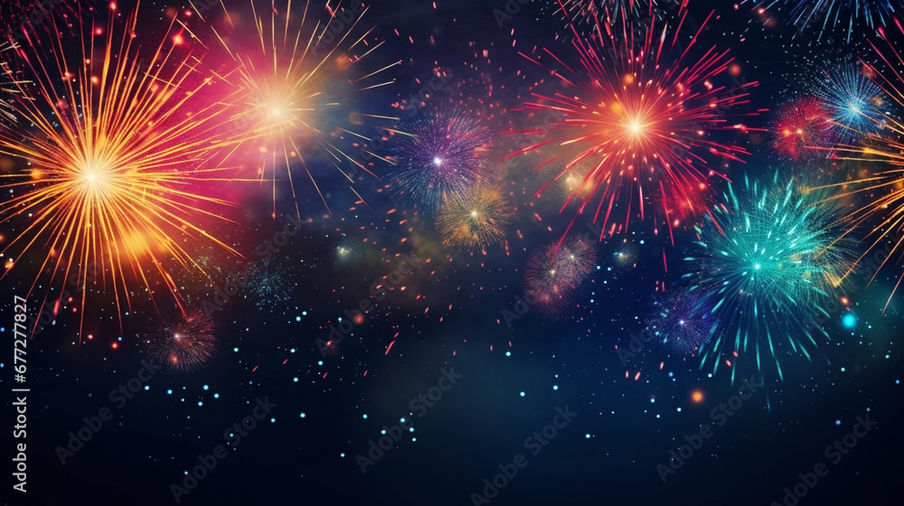 Fototapeta premium copy space, stockphoto, Firework Celebration Party New Year Background. Design for New year card, invitation card. Copy space available. Beautiful design for New year.