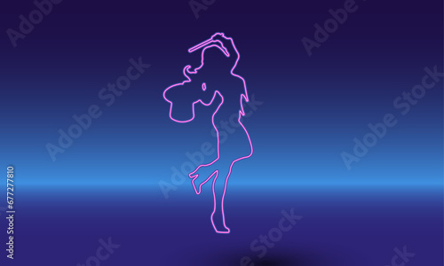 Neon enchantress symbol on a gradient blue background. The isolated symbol is located in the bottom center. Gradient blue with light blue skyline