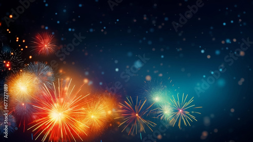 copy space, stockphoto, Firework Celebration Party New Year Background. Design for New year card, invitation card. Copy space available. Beautiful design for New year.