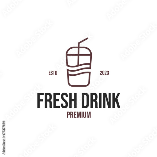 Ice Drink Plastic Glass Logo Design Concept Vector Illustration Symbol Icon