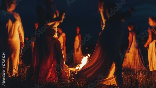 Women at the night ceremony. Ceremony space. Loop Animation.