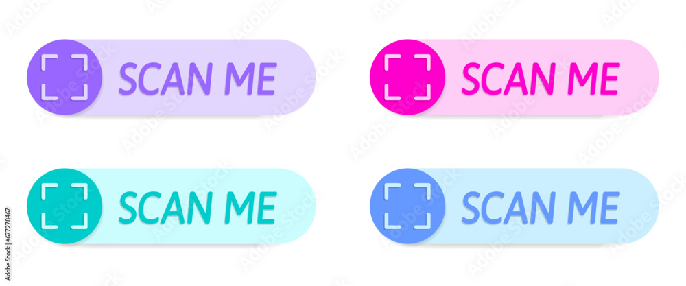 Scan me button with viewfinder frame icon. QR code scanning. Download the application or payment qrcode Scan me button with viewfinder frame icon. QR code scanning. Download the application or payment qrcode