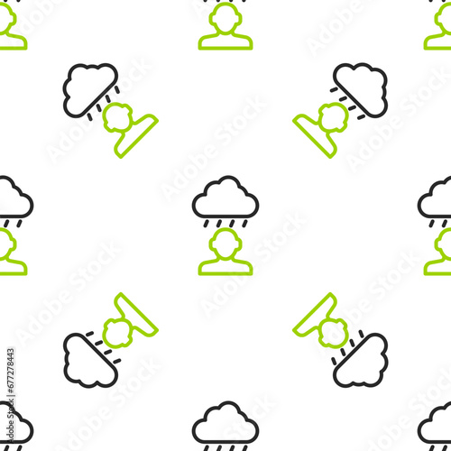 Line Depression and frustration icon isolated seamless pattern on white background. Man in depressive state of mind. Mental health problems. Vector