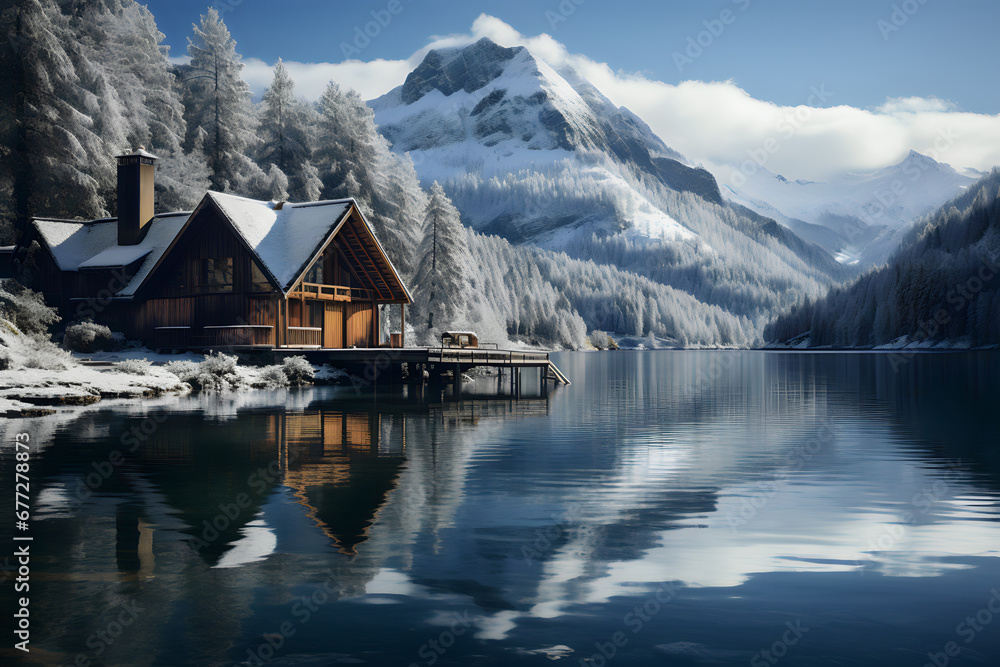 house in the mountains in winter