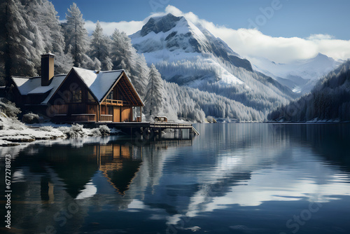 house in the mountains in winter