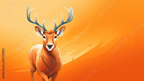  a picture of a deer with antlers on it's head, standing in front of an orange background with a splash of water on the left side of the image. generative ai