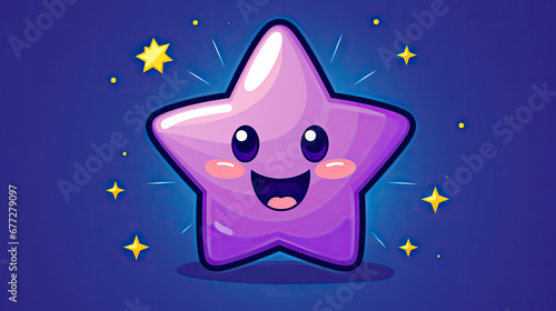  a purple star with a smiling face on a purple background with yellow stars and a purple background with yellow stars and a blue background with a purple background with a. generative ai