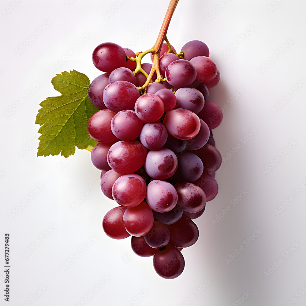 Fototapeta premium purple grapes isolated on a white background. ripe violet berries with leaves.