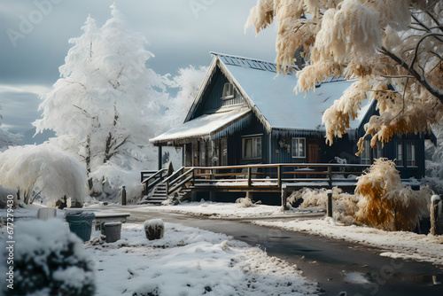 house in the mountains in winter