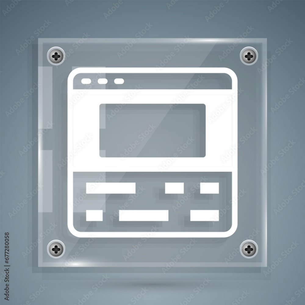 White Video recorder or editor software on laptop icon isolated on grey background. Video editing on a laptop. Square glass panels. Vector White Video recorder or editor software on laptop icon isolated on grey background. Video editing on a laptop. Square glass panels. Vector