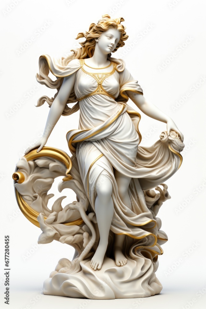 A statue of a woman holding a flower, clipart on white background.