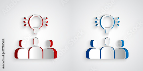 Paper cut Project team base icon isolated on grey background. Business analysis and planning, consulting, team work, project management. Paper art style. Vector