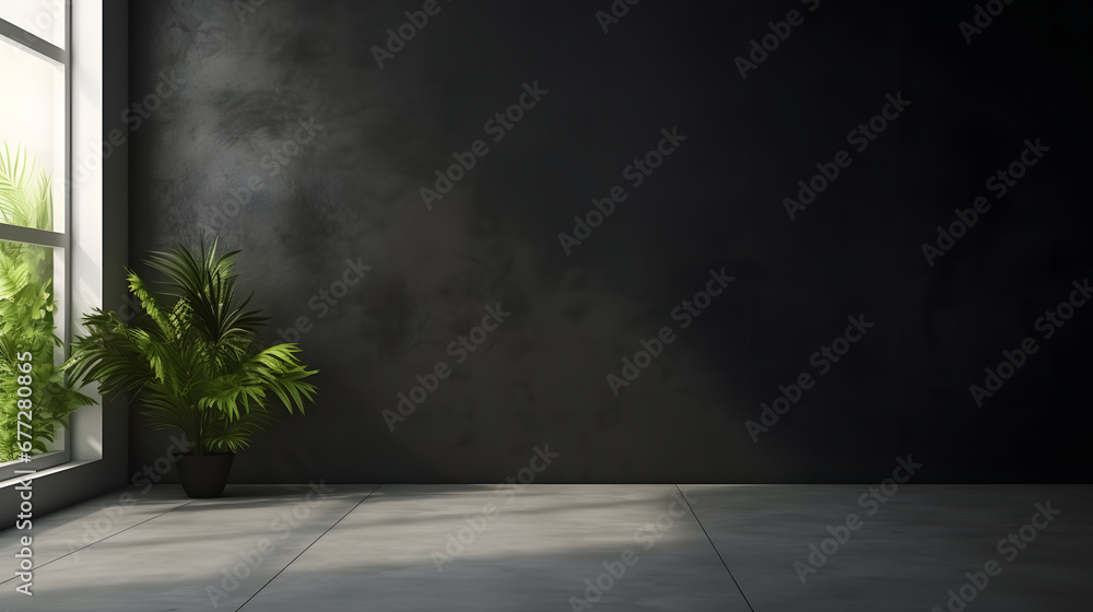 Black wall and smooth floor with beautiful window shadow and sun glare. Universal background for product presentation. Black wall and smooth floor with beautiful window shadow and sun glare. Universal background for product presentation.