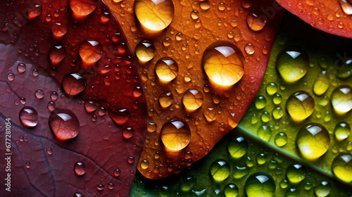Close up of leaf with water droplet, nature macro photography concept
