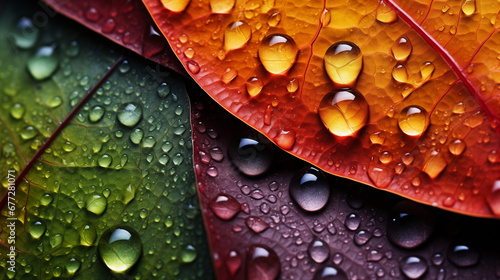 Close up of leaf with water droplet, nature macro photography concept