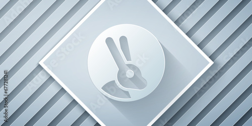 Paper cut Animal cruelty free with rabbit icon isolated on grey background. Paper art style. Vector