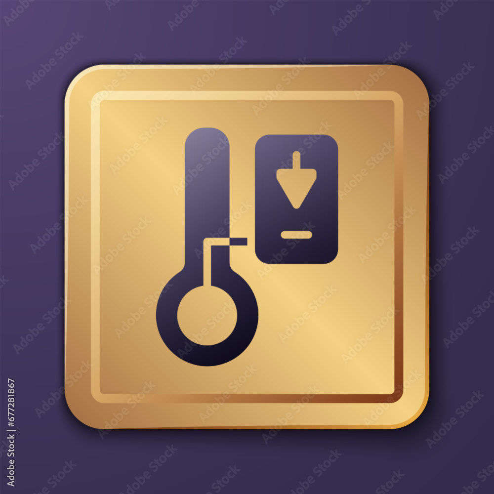 Purple Sauna thermometer icon isolated on purple background. Sauna and bath equipment. Gold square button. Vector Purple Sauna thermometer icon isolated on purple background. Sauna and bath equipment. Gold square button. Vector