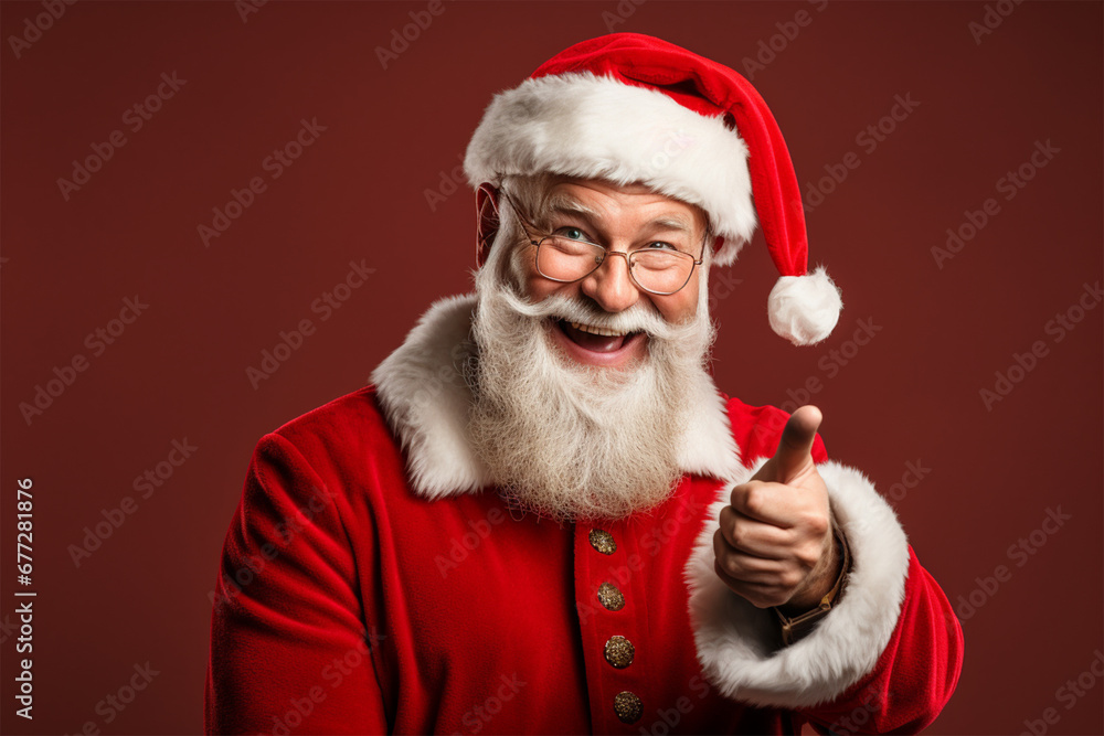 Happy Santa Claus showing OK on color background.copy space Happy Santa Claus showing OK on color background.copy space