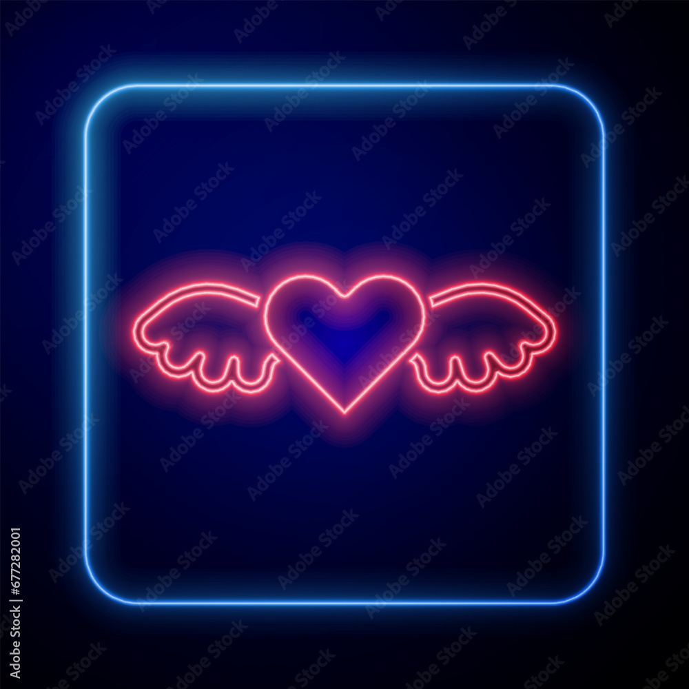 Glowing neon Heart with wings icon isolated on black background. Love symbol. Happy Valentines day. Vector Glowing neon Heart with wings icon isolated on black background. Love symbol. Happy Valentines day. Vector